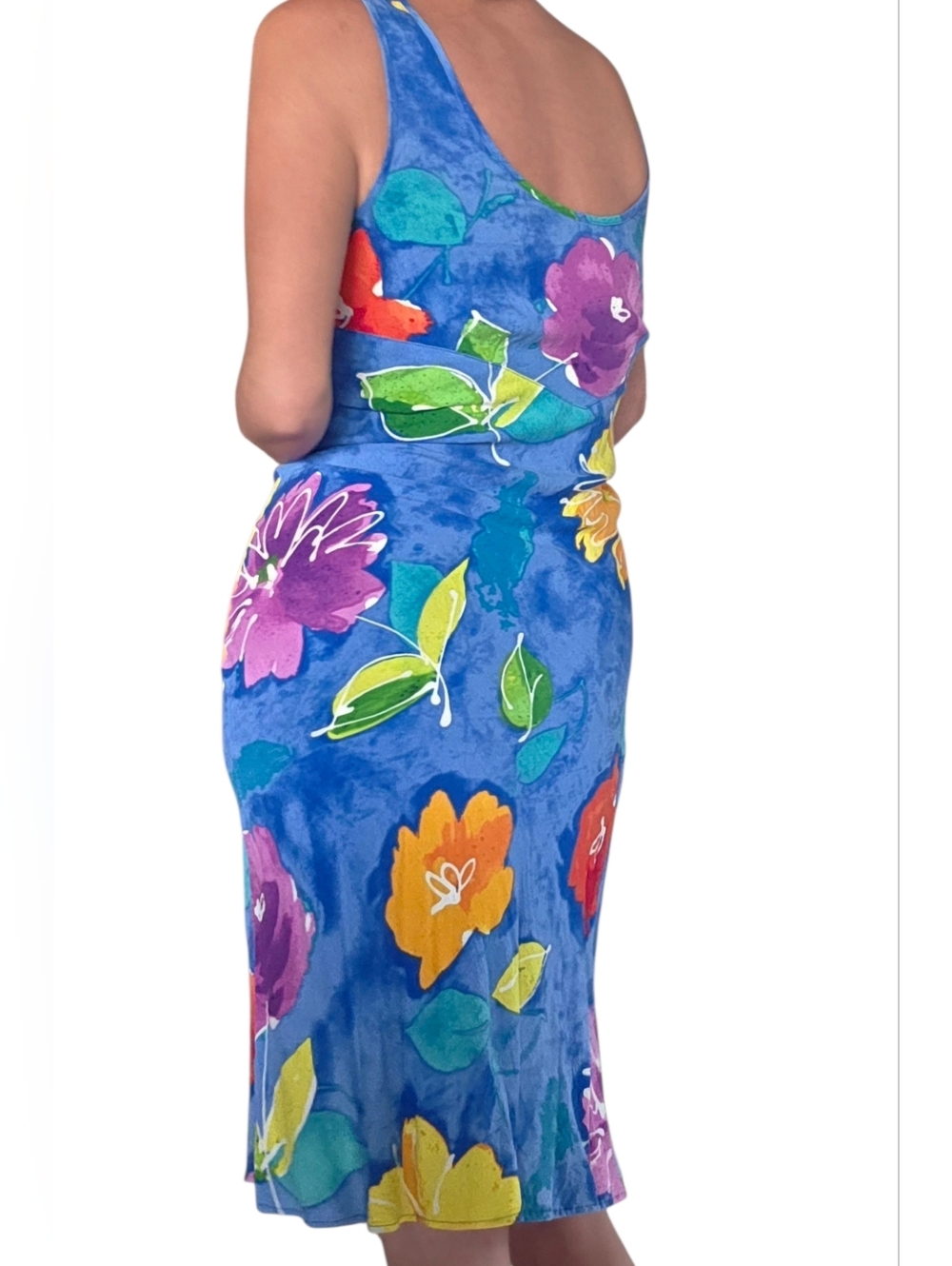 Jams World Hawaiian Watercolor Floral Print Dress Y2K Sheath Dress Sleeveless Sm